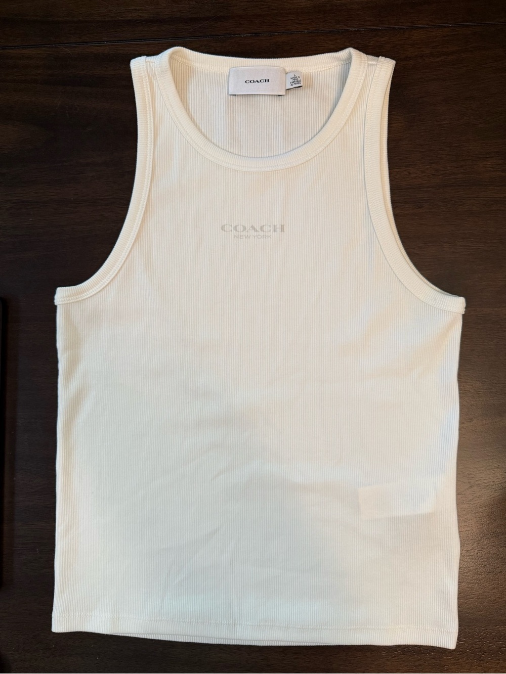 Coach White Ribbed Tank Top with Subtle Logo NWOT